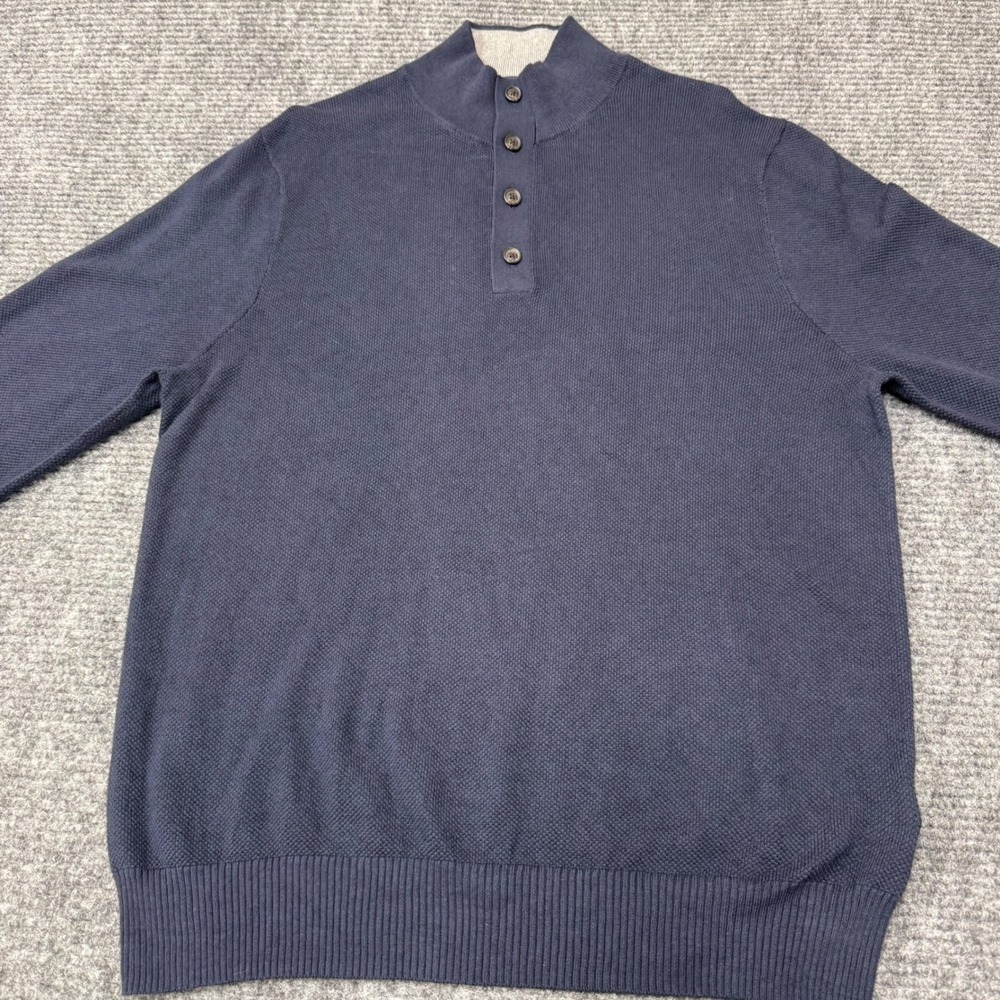Brooks Brothers Mens Pullover Sweater Navy Blue Cotton Cashmere 1/4 Zip‎ L